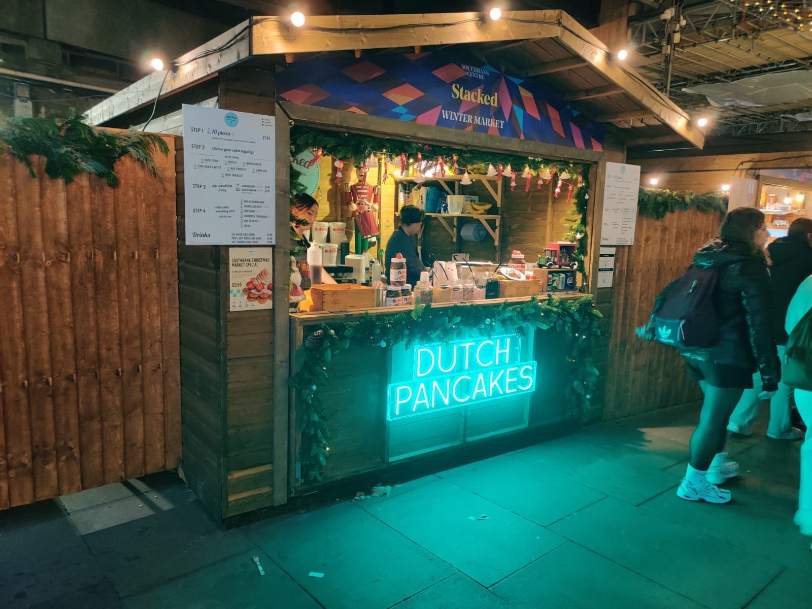 The Stacked chalet lit up at the Southbank Centre winter market